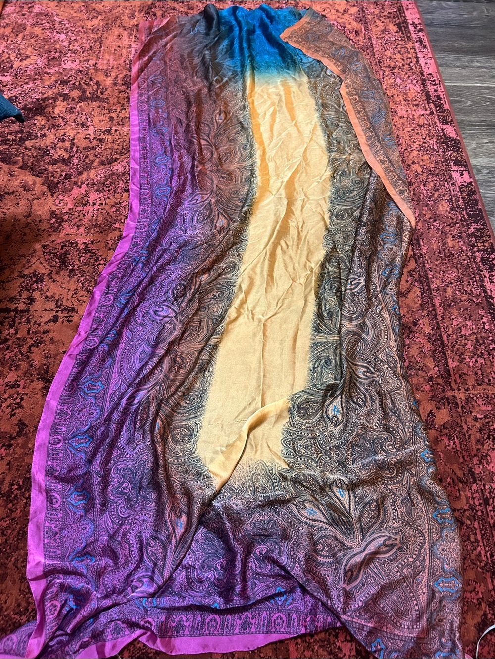 Boho Silk Paisley Scarf 35 x 70 Colorful Rainbow Artsy Long